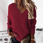 Damen Lässiges V-Ausschnitt Pullover mit eleganten Falten R&B
