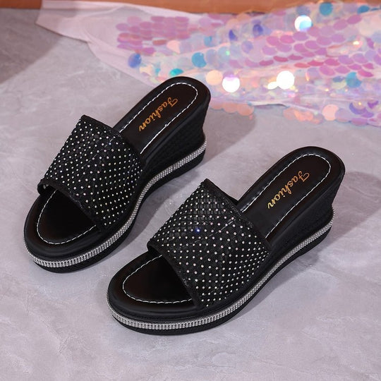 Damen glamouröse Wedge-Pantoletten mit funkelnden Strass-Applikationen R&B