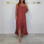 Damen Langarm Maxikleid mit asymmetrischem Saum und Rüsche R&B