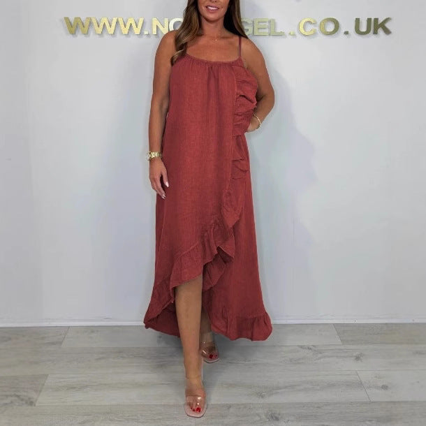 Damen Langarm Maxikleid mit asymmetrischem Saum und Rüsche R&B