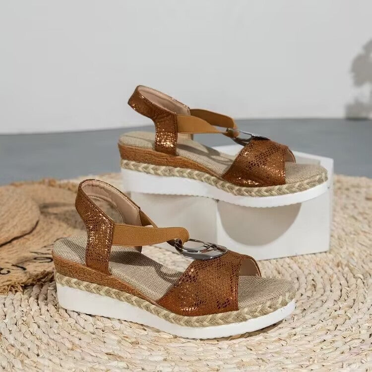Damen Wedge-Sandalen mit dekorativem Riemendesign R&B