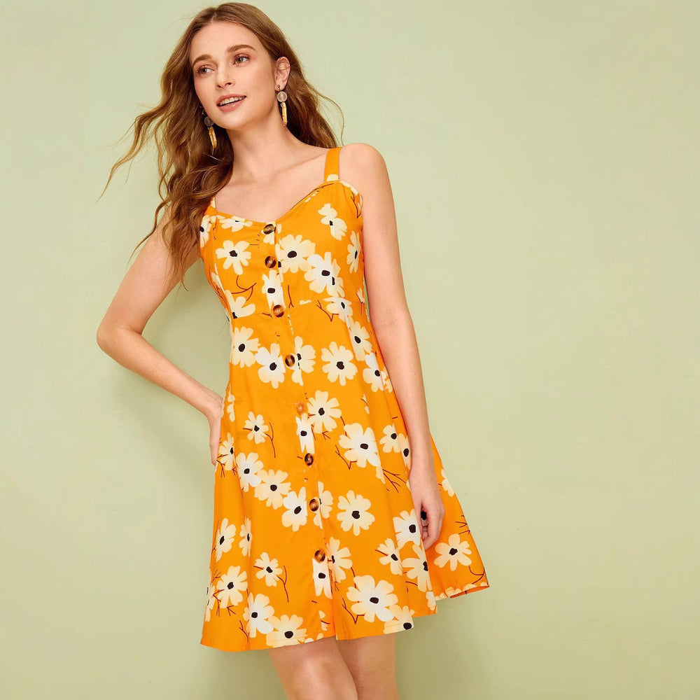 Damen Sommerkleid mit Blumenmuster und Knopfleiste R&B