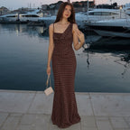 Damen Maxikleid mit asymmetrischem Ausschnitt und eingewR&Btem Punktedesign R&B