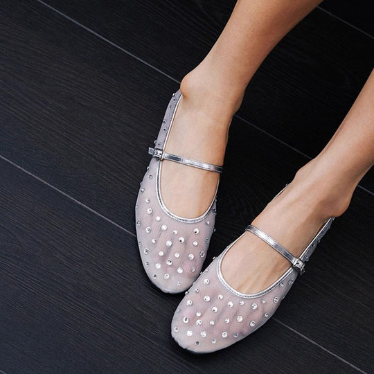 Damen Glitzernde Ballerinas mit verstellbarem Riemen und funkelnden Akzenten R&B