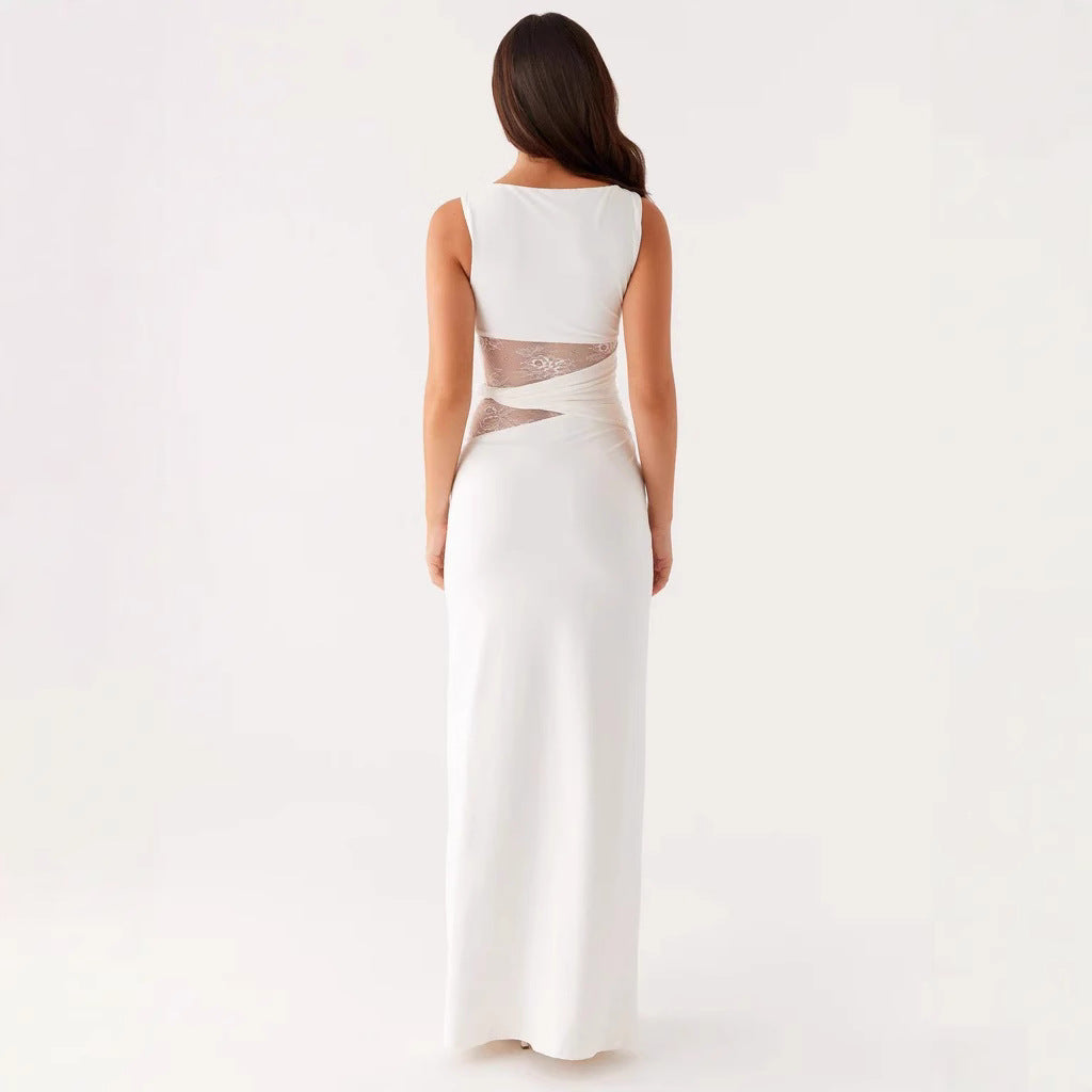 Damen Elegantes Maxikleid mit transparenter Spitze und figurbetontem Schnitt R&B