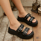 Damen modische Plateau-Sandalen mit auffälligen Schnallen R&B