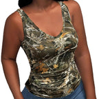 Damen Funktionales Camouflage-Top mit V-Ausschnitt R&B