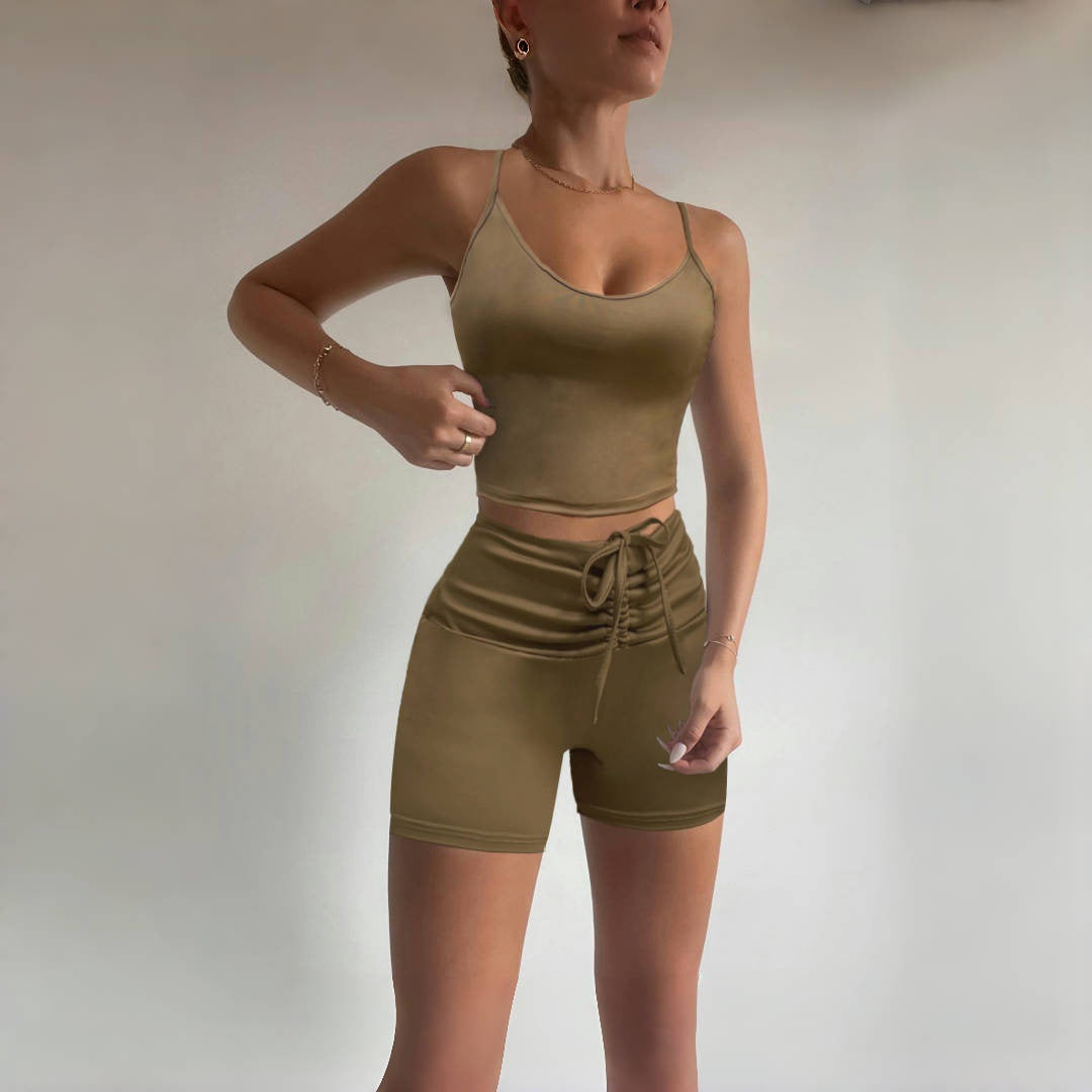 Damen Sportliches Top- und Shorts-Set mit verstellbarem Bund und elastischem Material R&B