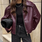 Damen Kunstlederjacke mit Oversized-Schnitt und klassischem Kragen R&B