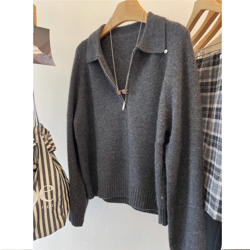 Damen Kuscheliger Pullover mit Stehkragen und kurzem Reißverschluss R&B