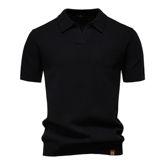 Herren nan strukturiertes Feinstrickpoloshirt mit offenem Reverskragen R&B