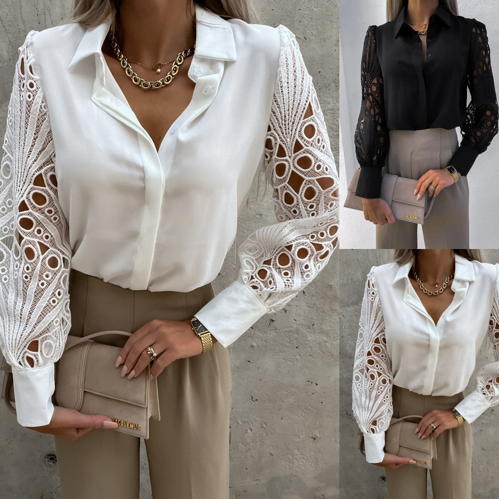 Damen Elegante Bluse mit kunstvollen Spitzenärmeln R&B