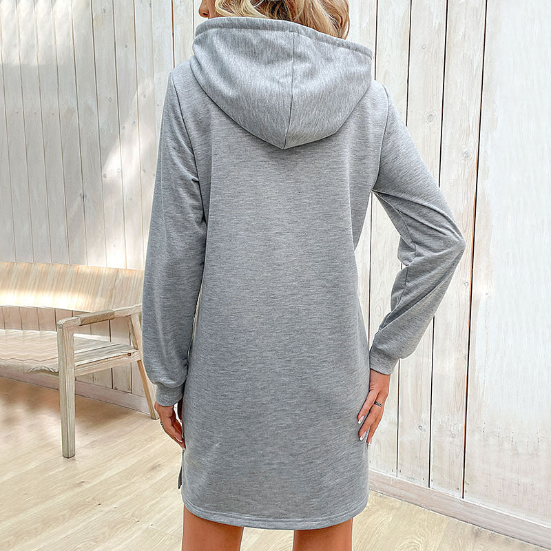 Damen lässiges Kapuzenkleid mit Kängurutasche und Kontrastdetails R&B