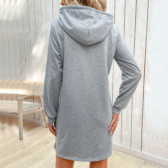 Damen lässiges Kapuzenkleid mit Kängurutasche und Kontrastdetails R&B