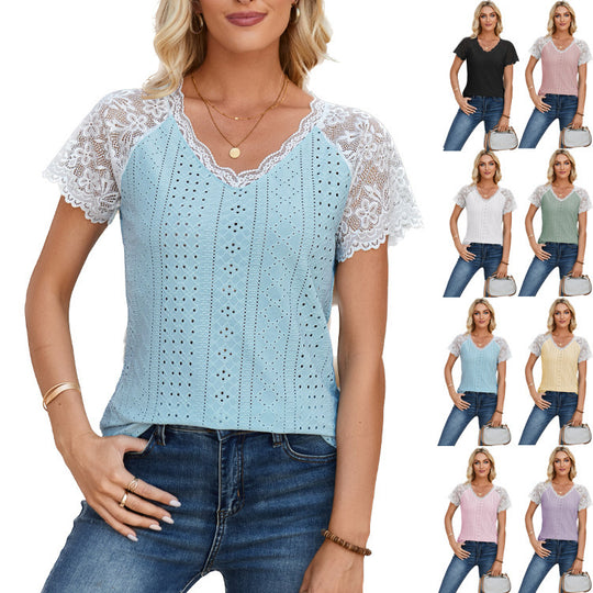 Damen Spitzeneinsatz T-Shirt R&B