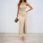 Damen Elegantes Maxikleid mit schmalen Trägern und seitlichem Schlitz R&B