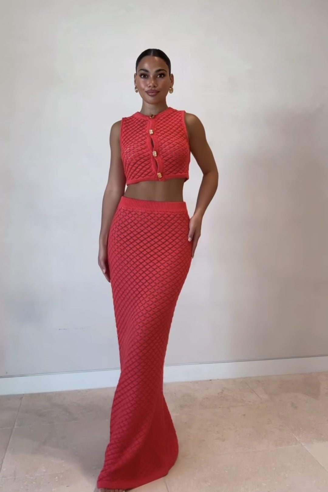 Damen-Set mit hautschmeichelndem Crop-Top und langem Rock R&B
