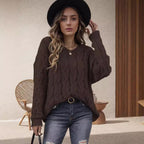 Damen Grobstrickpullover mit modernem Zopfdesign und weitem Schnitt R&B