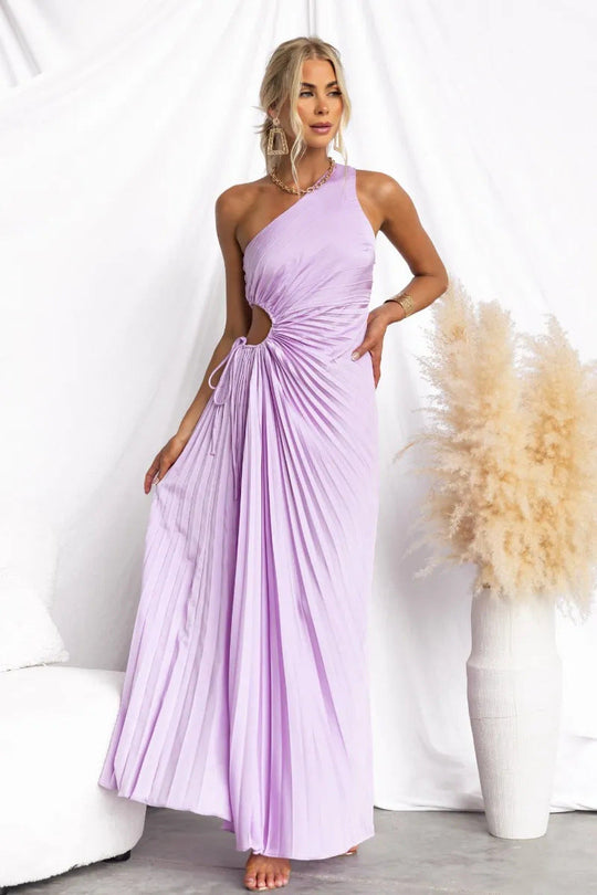 Damen Maxikleid mit Raffiniertem Faltenwurf und Asymmetrischem Design R&B