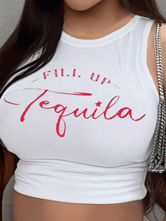 Damen Crop-Top mit modernem Grafikdruck und trendiger Schnalle R&B