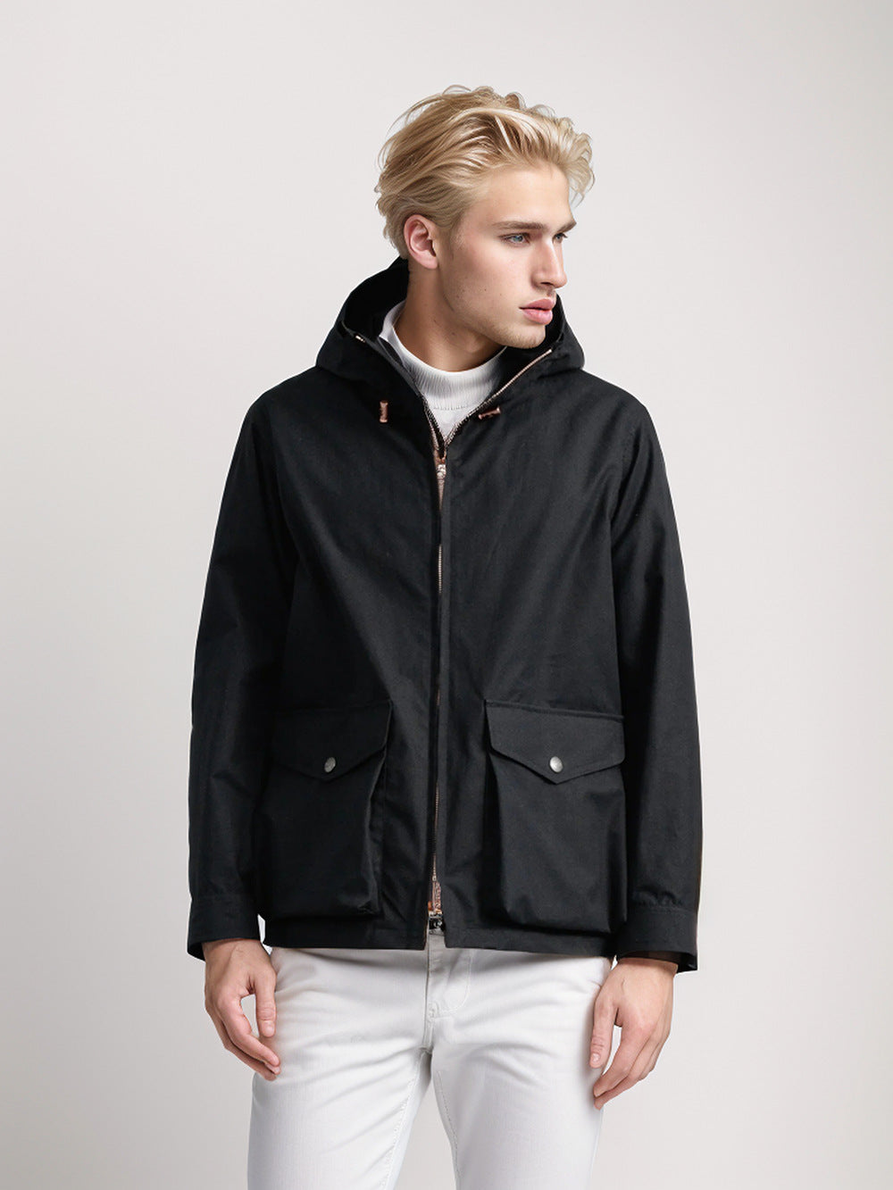 Herren strapazierfähige Multifunktionsjacke mit verstellbarem Kapuzenkragen und großzügigen Taschen R&B