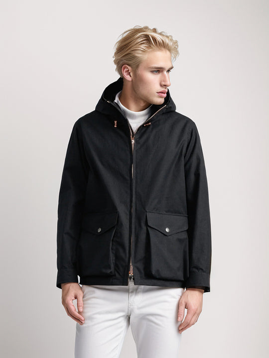 Herren strapazierfähige Multifunktionsjacke mit verstellbarem Kapuzenkragen und großzügigen Taschen R&B