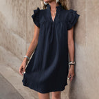 Damen Sommerliches Tunika-Kleid mit Rüschenärmeln und lockerer Passform R&B