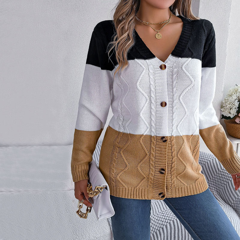 R&B | Farbblock Strickjacke mit Modischem Stil