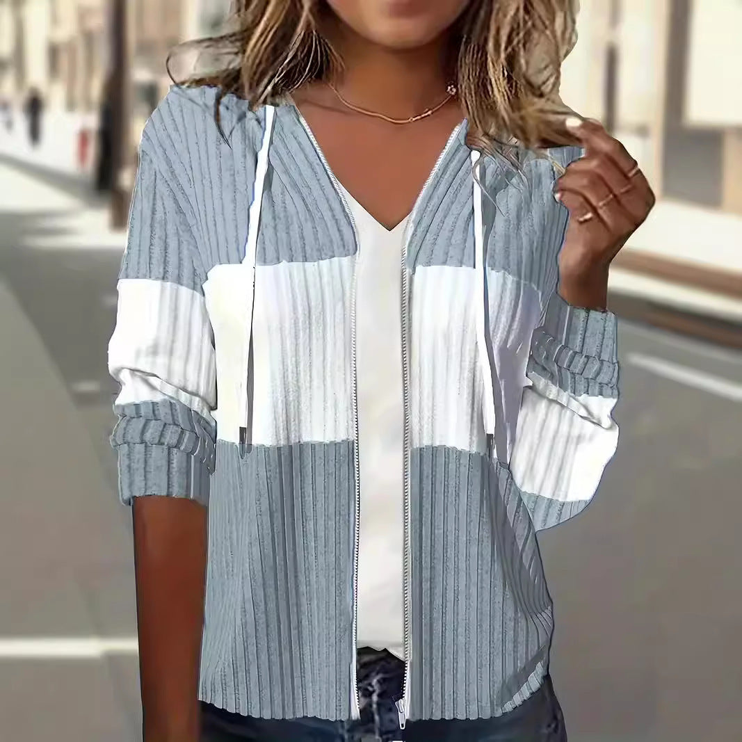 Damen Freizeitjacke mit strukturiertem Rippenmuster und Kapuze R&B
