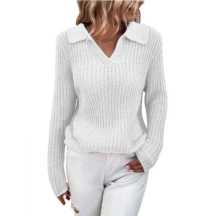 Damen Strickpullover mit modernem Kragen und strukturiertem Design R&B