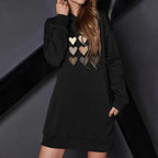 Damen Kapuzenkleid mit herzförmigem Druck
