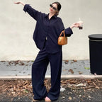 Damen Oversized Hemdblusenset mit weiten Hosen R&B