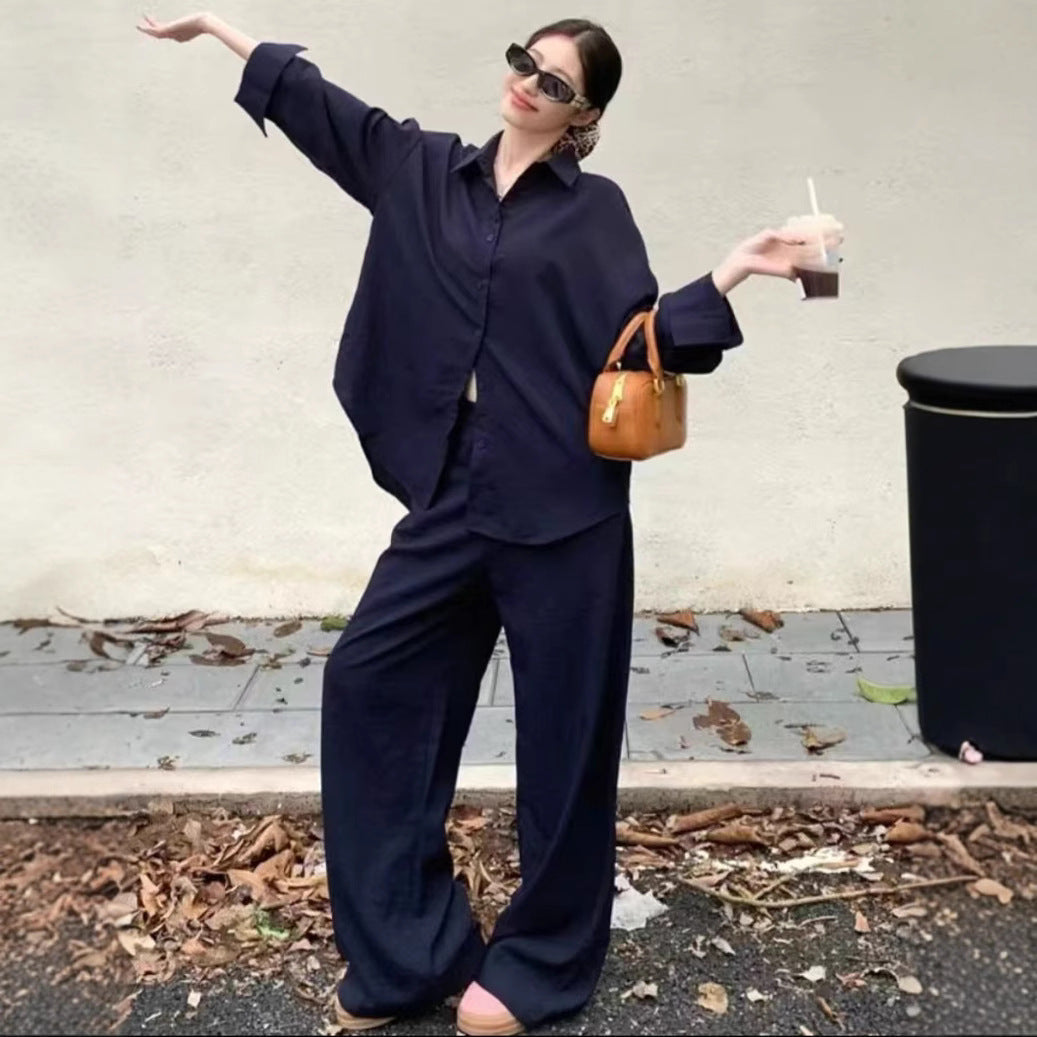 Damen Oversized Hemdblusenset mit weiten Hosen R&B