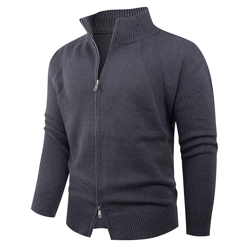 Herren hochwertige Strickjacke mit modernem Reißverschluss und hochgezogenem Kragen R&B