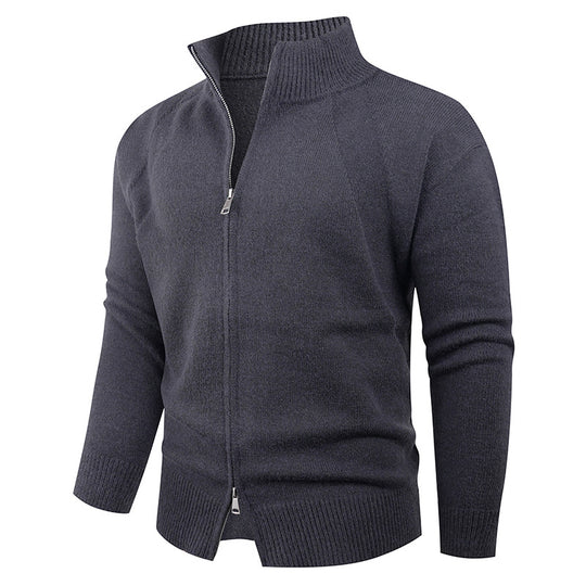 Herren hochwertige Strickjacke mit modernem Reißverschluss und hochgezogenem Kragen R&B