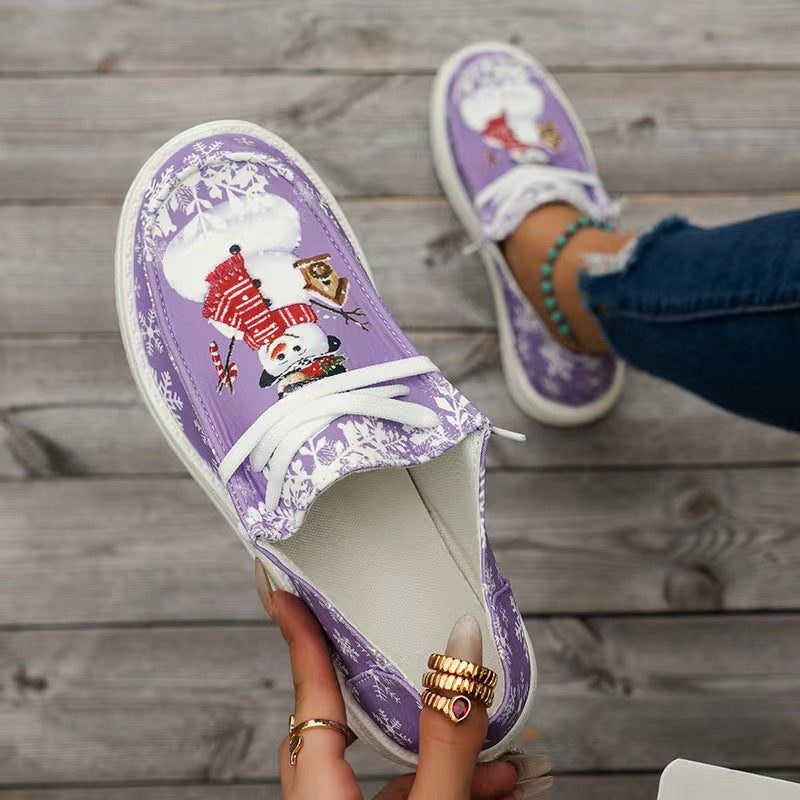 Damen Sneakers im winterlichen Design mit Schneemann-Motiv und rutschfester Sohle R&B