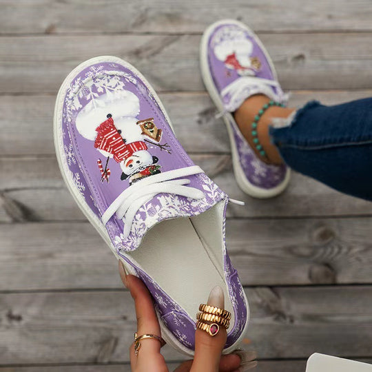 Damen Sneakers im winterlichen Design mit Schneemann-Motiv und rutschfester Sohle R&B