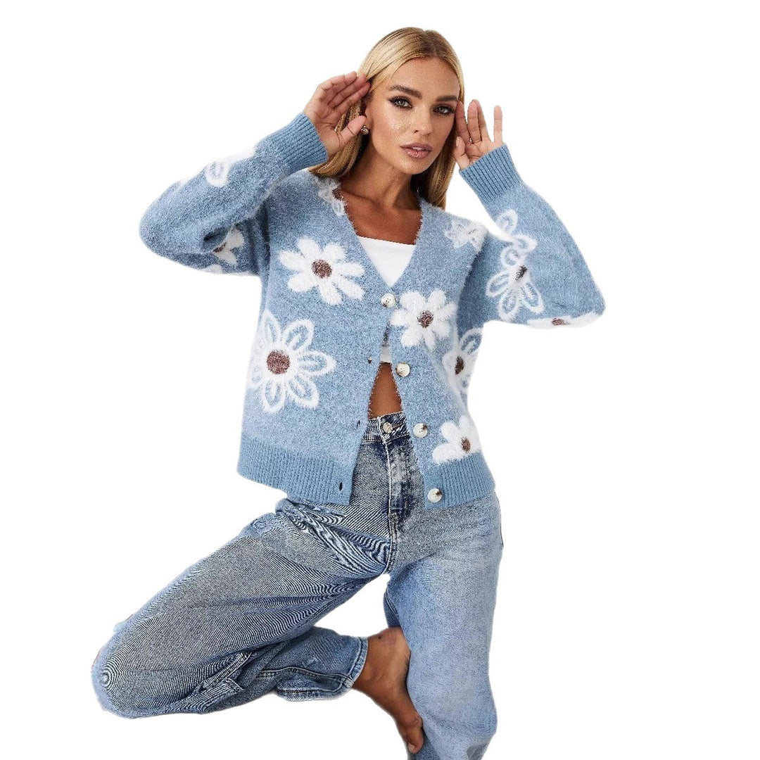 Damen Strickjacke mit floralen Mustern und hochwertigen Knopfdetails R&B