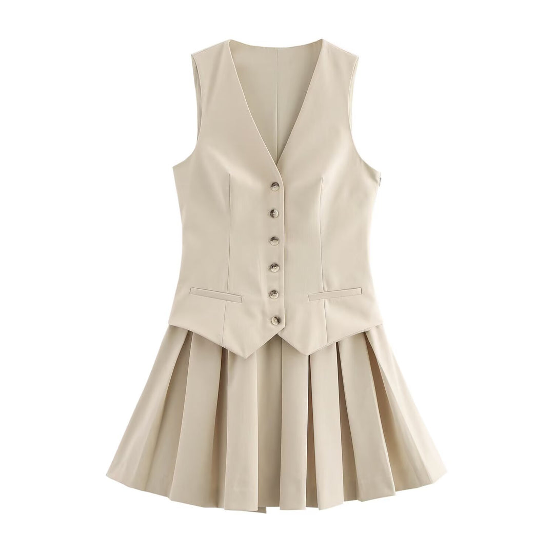 Damen Plissee-Kleid mit tailliertem Oberteil und Knopfleiste R&B