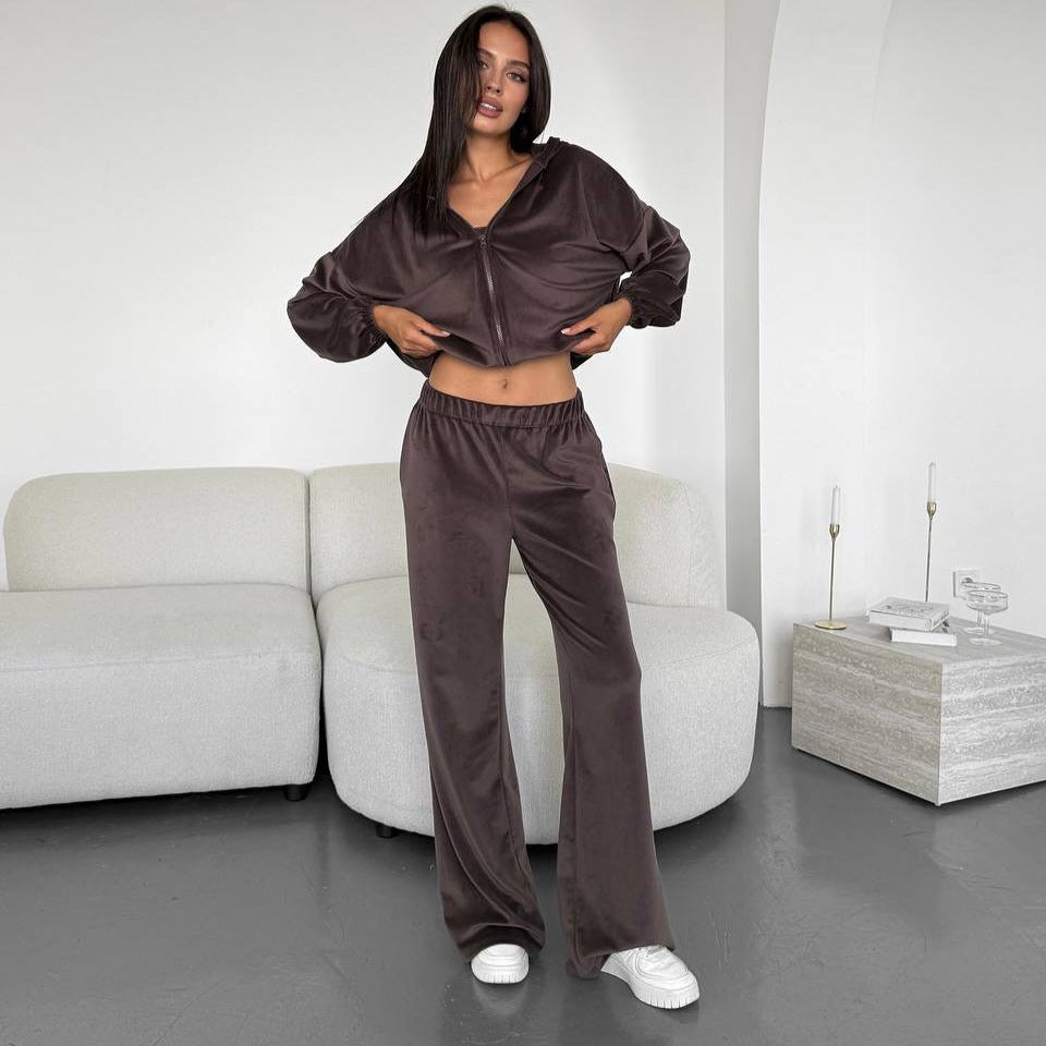Damen gemütliches Lounge-Set mit cropped Top und lässiger Hose R&B