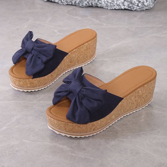 Damen Plattform-Sandalen mit modischem Leopardenmuster und eleganter Schleife R&B