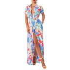 Damen Maxikleid mit floralem Muster und schickem Hemdkragen R&B