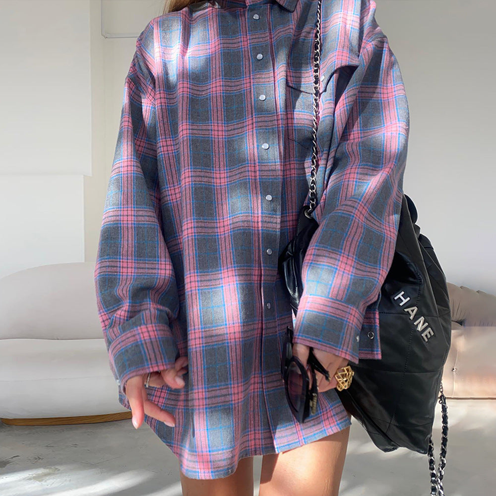 Damen karierte Hemdbluse im lässigen Oversize-Stil R&B