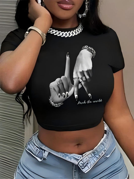 Damen Crop-Top mit künstlerischem Statement-Druck R&B