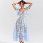 Damen Midikleid mit romantischer Spitzenstruktur und voluminösen Ärmeln R&B