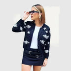 Damen modische Strickjacke mit auffälligem Sternen- und Planetenmotiv R&B