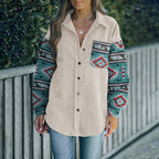 Damen Cord-Oberhemd mit farbenfrohen, bedruckten Ärmeln und Brusttasche R&B
