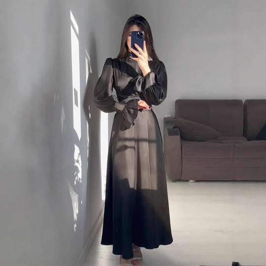 Damen Maxikleid mit verspielten Puffärmeln und elegantem Schnitt R&B