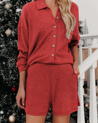 Damen Freizeitanzug mit lässiger Button-Down-Bluse und Shorts R&B