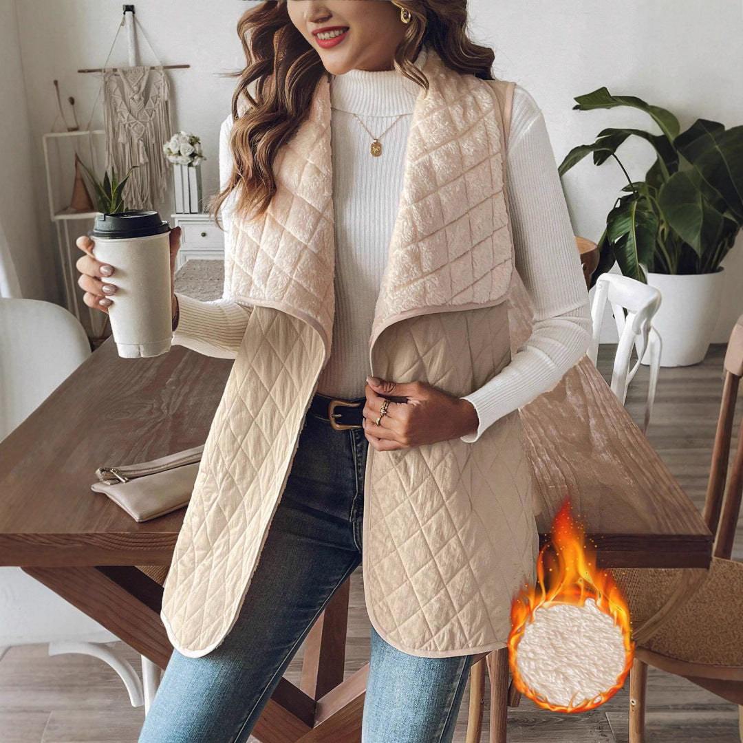 Damen Elegante Steppweste mit weitem Kragen und praktischen Taschen R&B